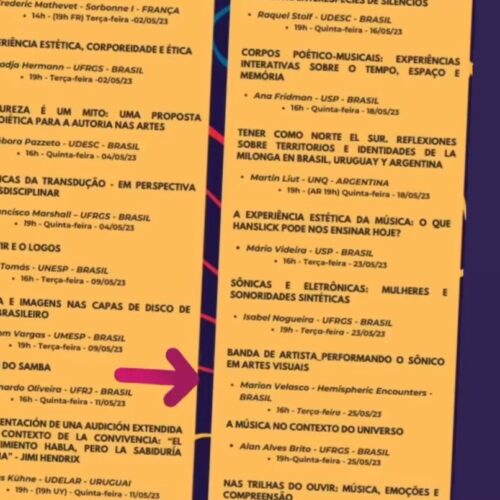 Conferencia ‘Banda de Artista_performando o sônico em Artes Visuais’ no Seminário Internacional Estéticas e Experiências Sonoras (formato online) e divulgação nas redes sociais. PPGAV | Instituto de Artes | UFRGS, Brasil.