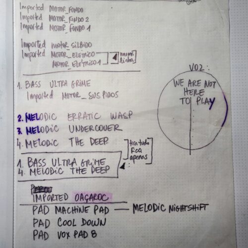 Partitura da base eletrônica de peça sonora por Marion Velasco